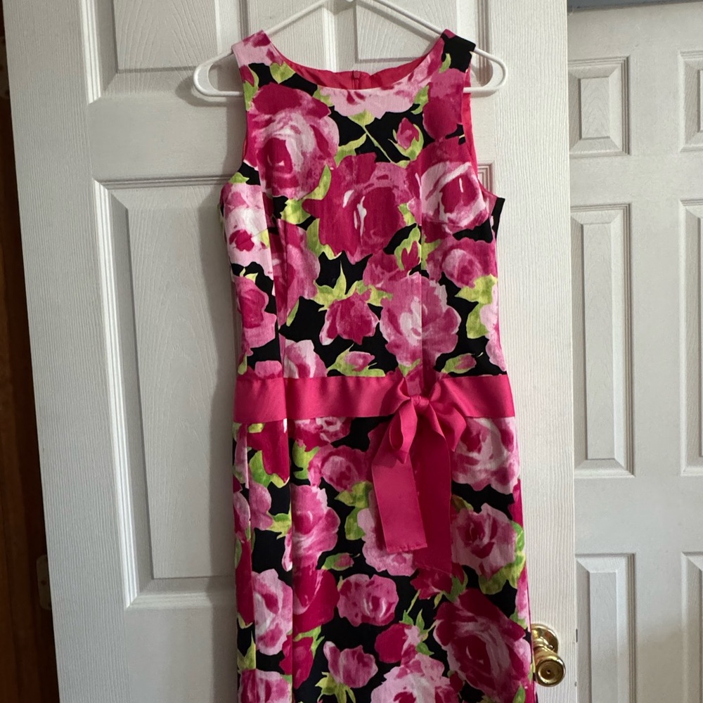 Talbots Pink Floral Sleeveless Dress with Bow